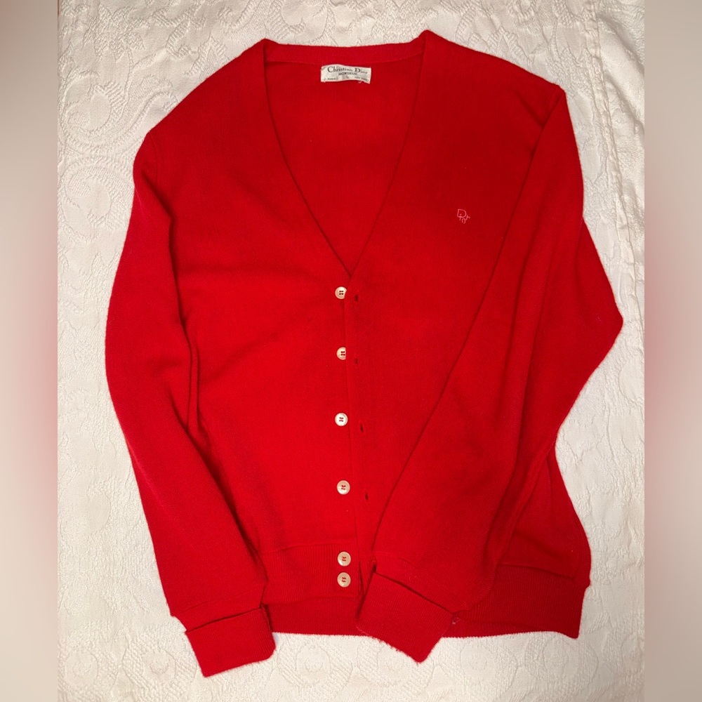 Vintage 70s Christian Dior Red Cardigan